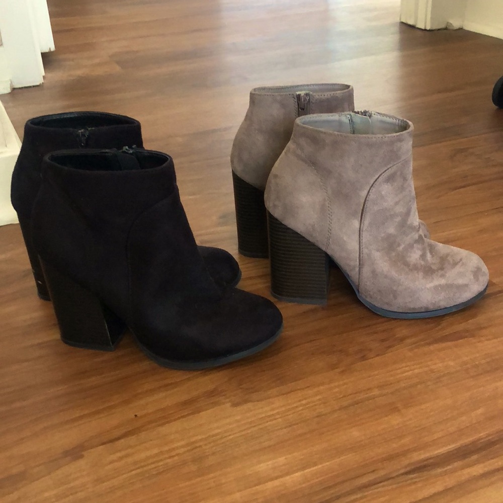 Suede Ankle Booties - Tan and Black